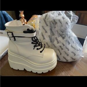 Demonia White Lace Up Platform Boots